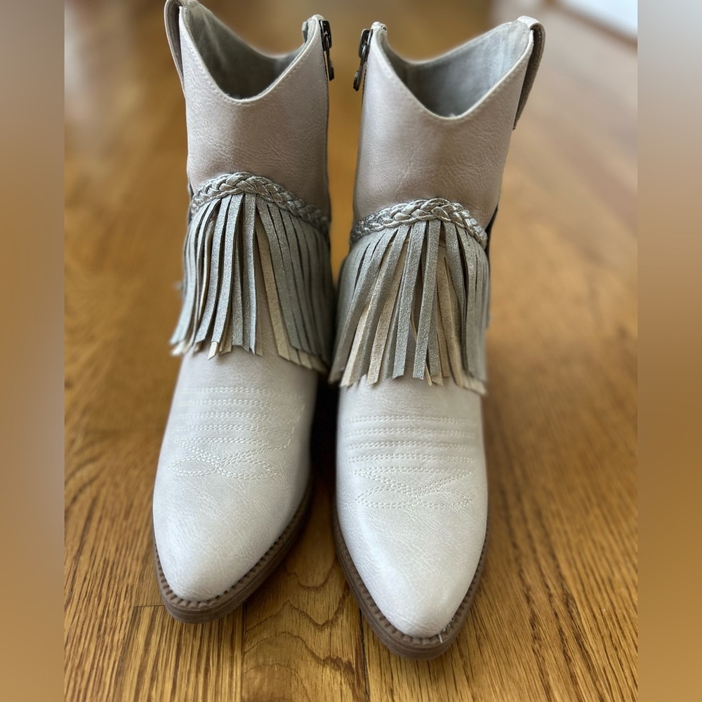 Blowfish Cream Fringe Ankle Booties